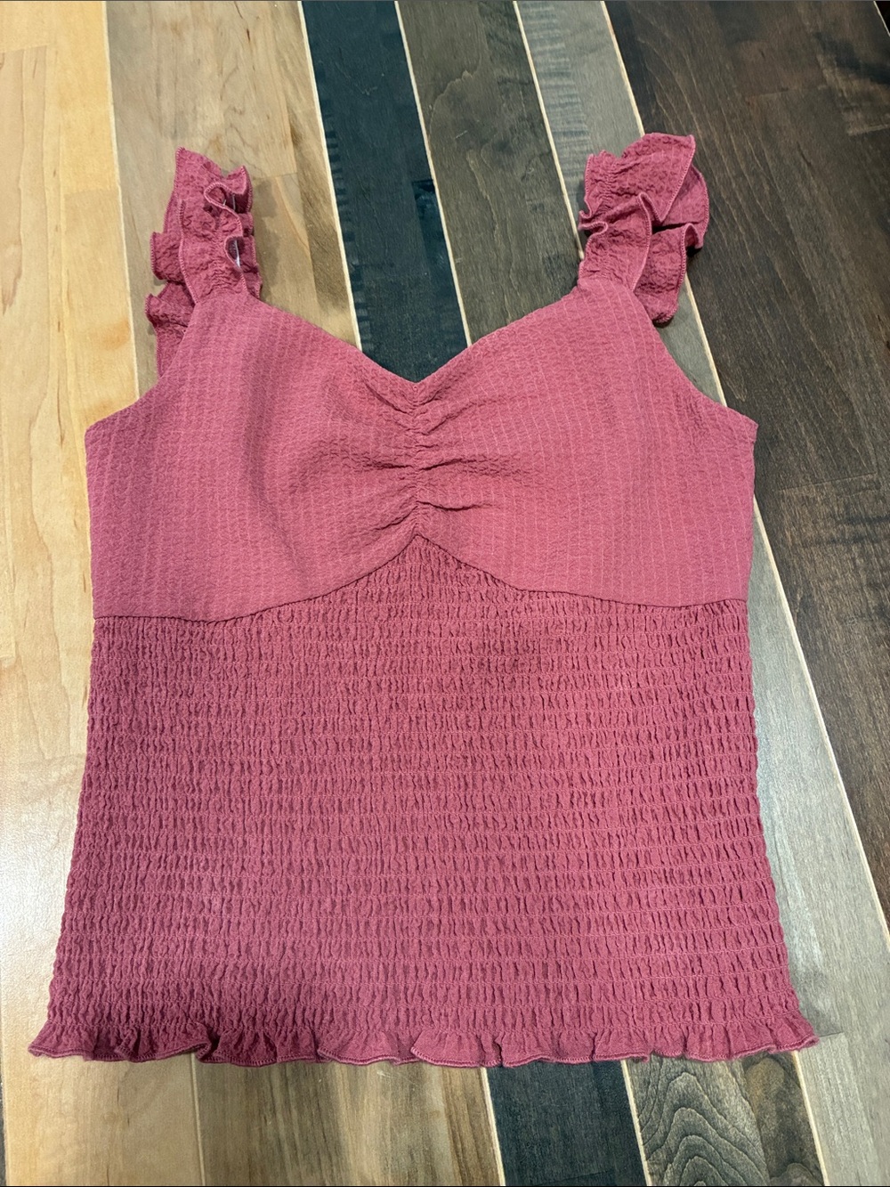 Francesca's Collections Ruffled Strap Smocked Tank - Rose Mauve